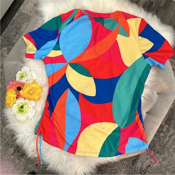 Women’s Abstract Tankini Swim Rashguard Top Multi Colors Sz MED NEW! - Picture 2 of 5